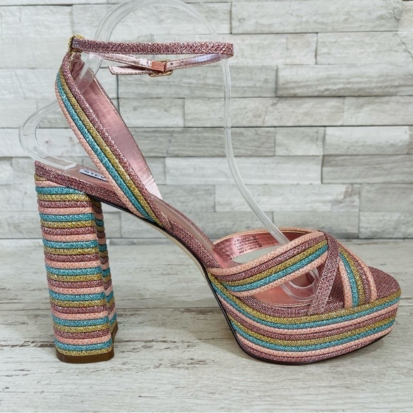 Steve Madden Women’s Laurel Rainbow Glitter Platform Sandals Ankle Strap Size 10 - Picture 7 of 14